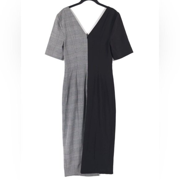 Fame & Partners Everly Button Front Black & Plaid Midi Dress Size 6 - Picture 2 of 16